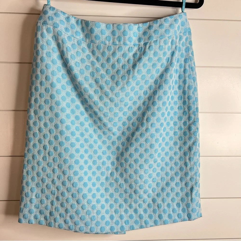 Antonio Melani Light Blue White‎ Stitched Dotted Lined Mini Skirt. Size 8.